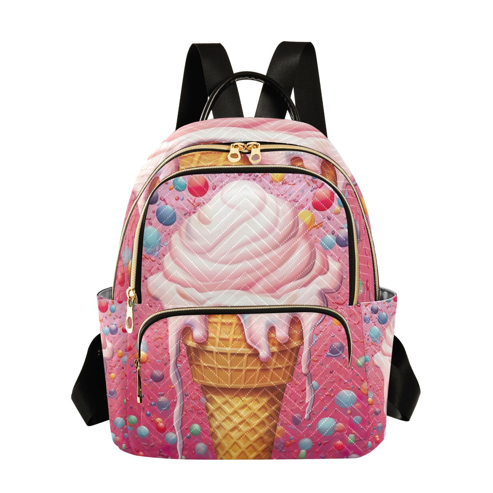 FLildon Ice Cream Pink Mini Backpack Purse for Women Fashion Quilted Backpack Small Travel Daypack, 8.5L