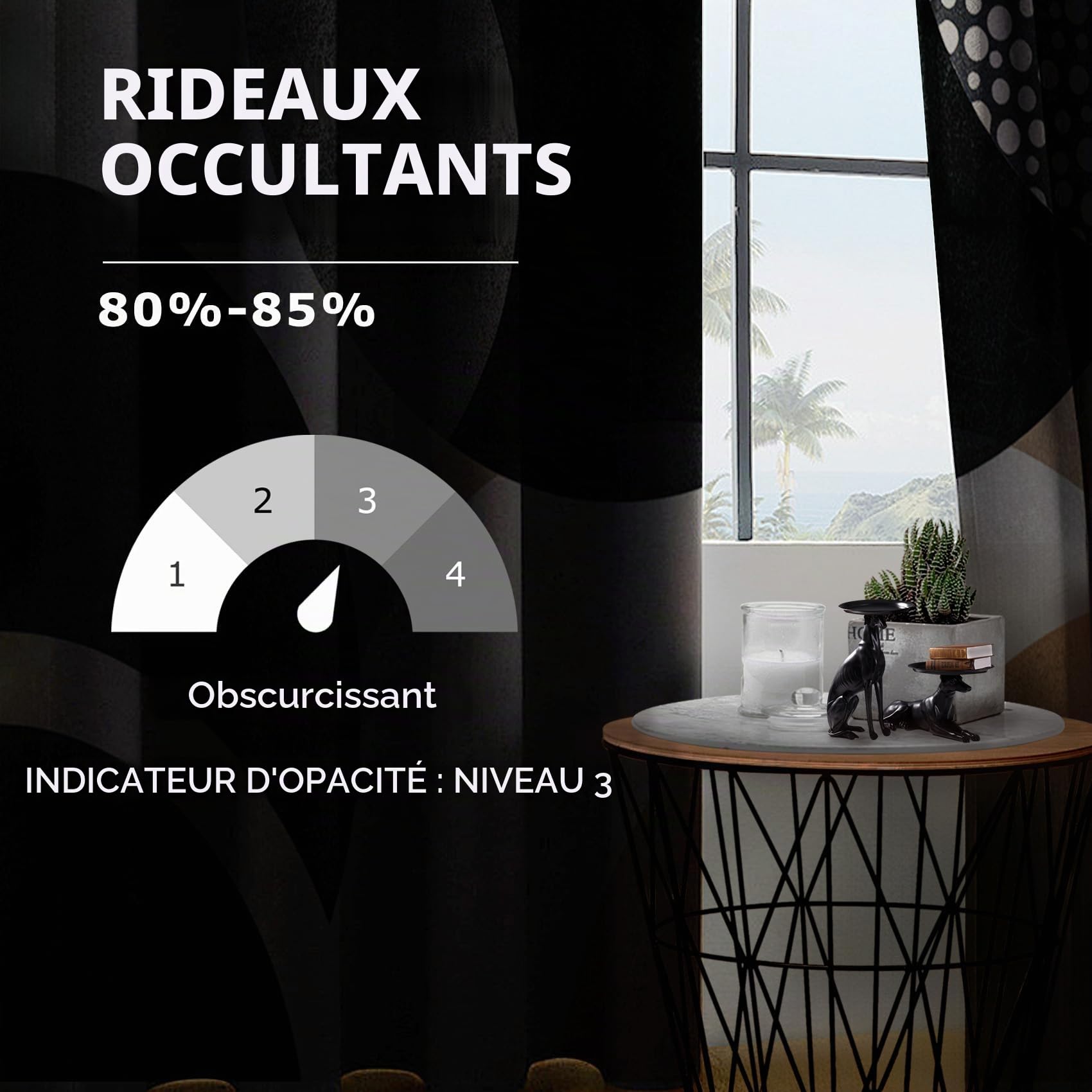 Rideau Occultant Géométrique - Rideau Thermique Motif Abstrait Moderne, Rideaux Chambre Salon Fenetre, Lot de 2 Rideaux et Draperies Intérieurs à Oeillets, 140x220 cm (LxH) O#-295