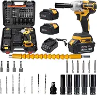 Kit Parafusadeira, Furadeira e Chave de Impacto Sem Fio 21V com 2 Baterias, Potente, Durável e Versátil para Profissionais, Ideal para Trabalhos Pesados e Consertos em Casa