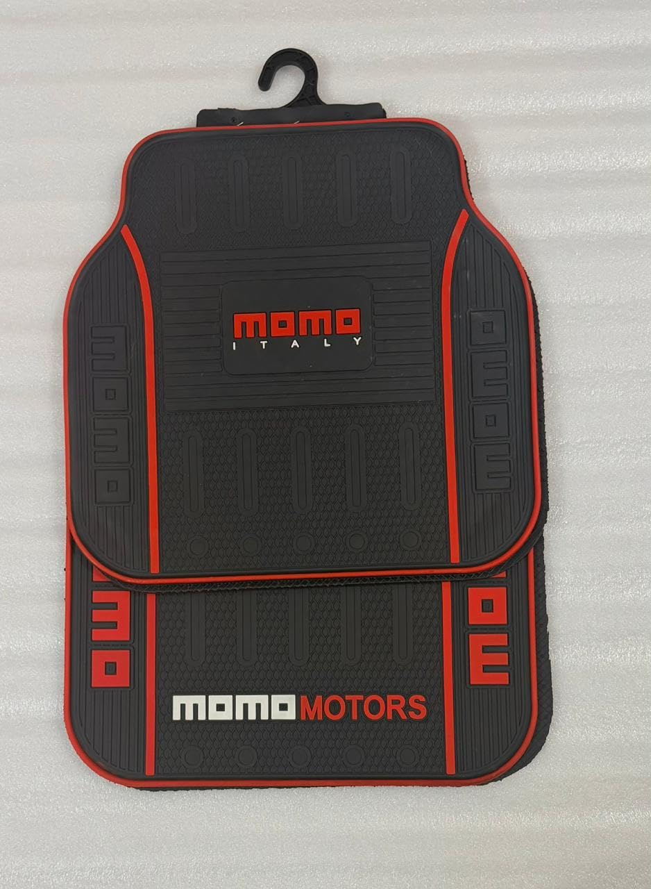 Universal Mo_mo, Premium Racing JDM Mats Compatible for All Car, Washable & Waterproof car Floor mat Rubber Anti Slip Racing Universal Sports Matt 5PC/Set-image-0