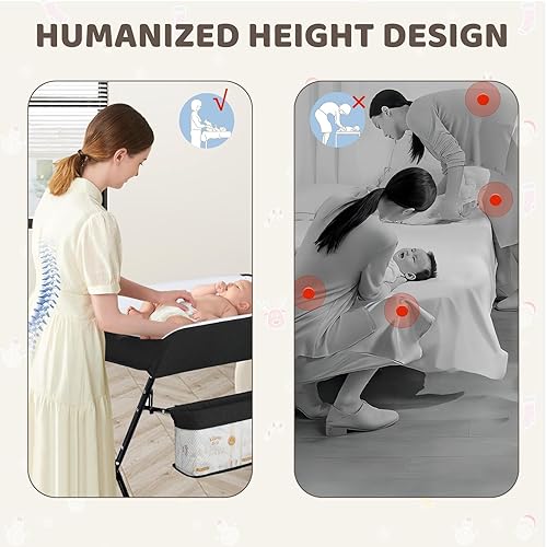 Miniatura 4 de Cambiador portátil para bebé, estación de cambio de pañales para bebé con estante de almacenamiento y estante, mesa organizadora de pañales para