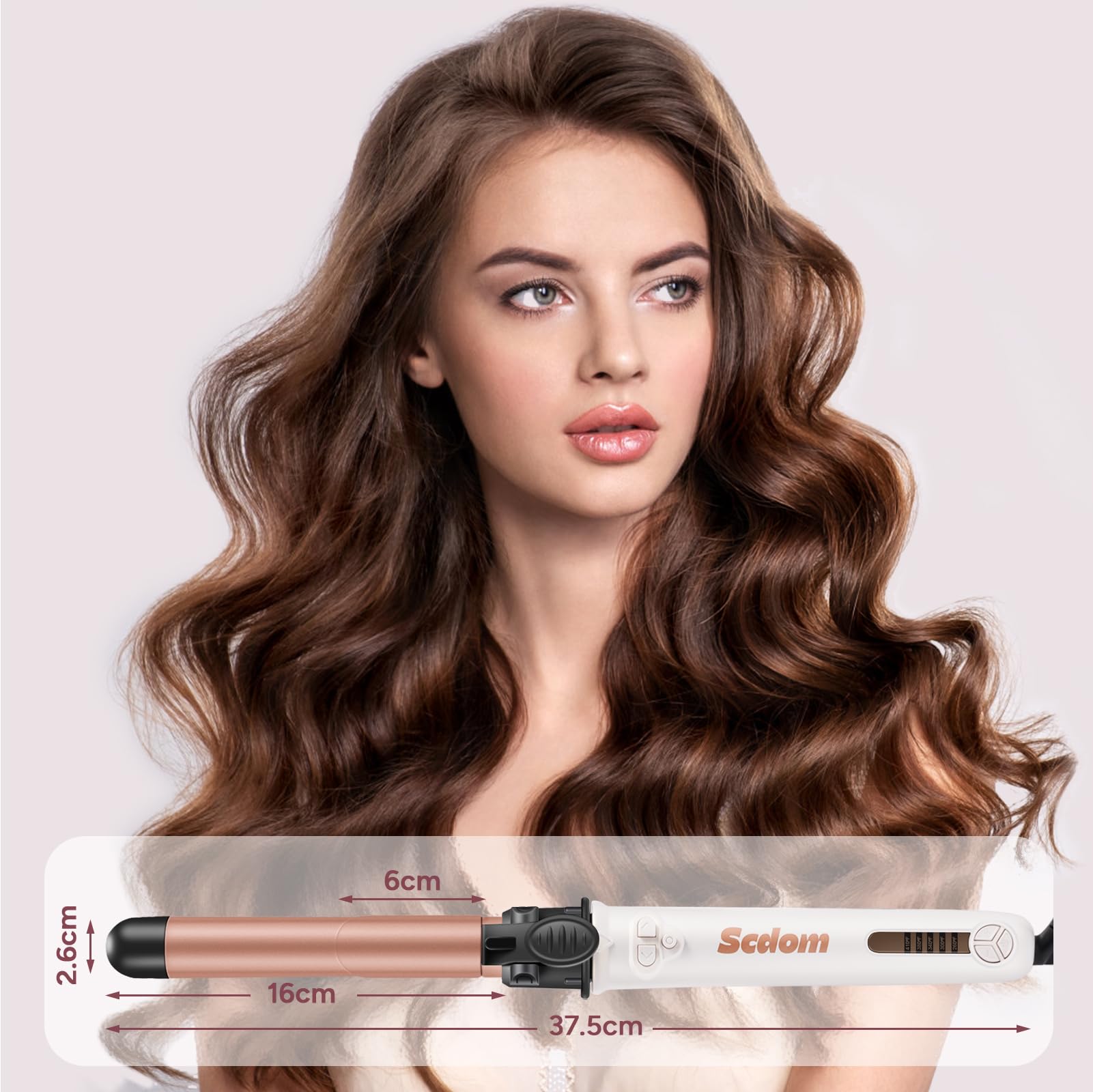 Rizador de Pelo Automático, Rizador Automático con Abrazadera, 5 Configuraciones de Calor Cable Eléctrico Giratorio de 360°, Rizador de pelo Giratorio Automático Función de Reinicio Automático (26MM)