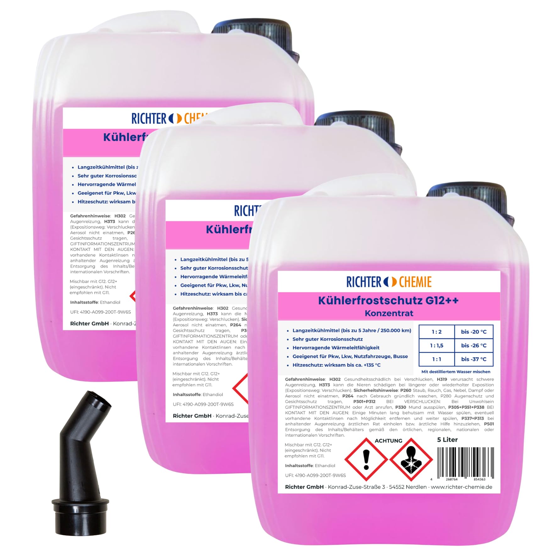Richter Chemie Kühlerfrostschutz G12++ Konzentrat, 3 x 5 L, bis -37°C, PKW