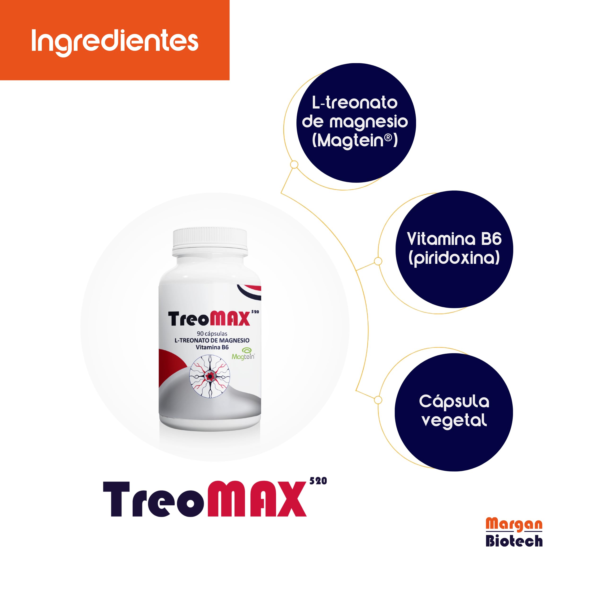 TreoMAX de Margan Biotech, 90 cápsulas | Treonato de Magnesio | Vitamina B6 | Complemento Alimenticio Para la Salud Cognitiva | Patente Magtein a dosis funcional + B6