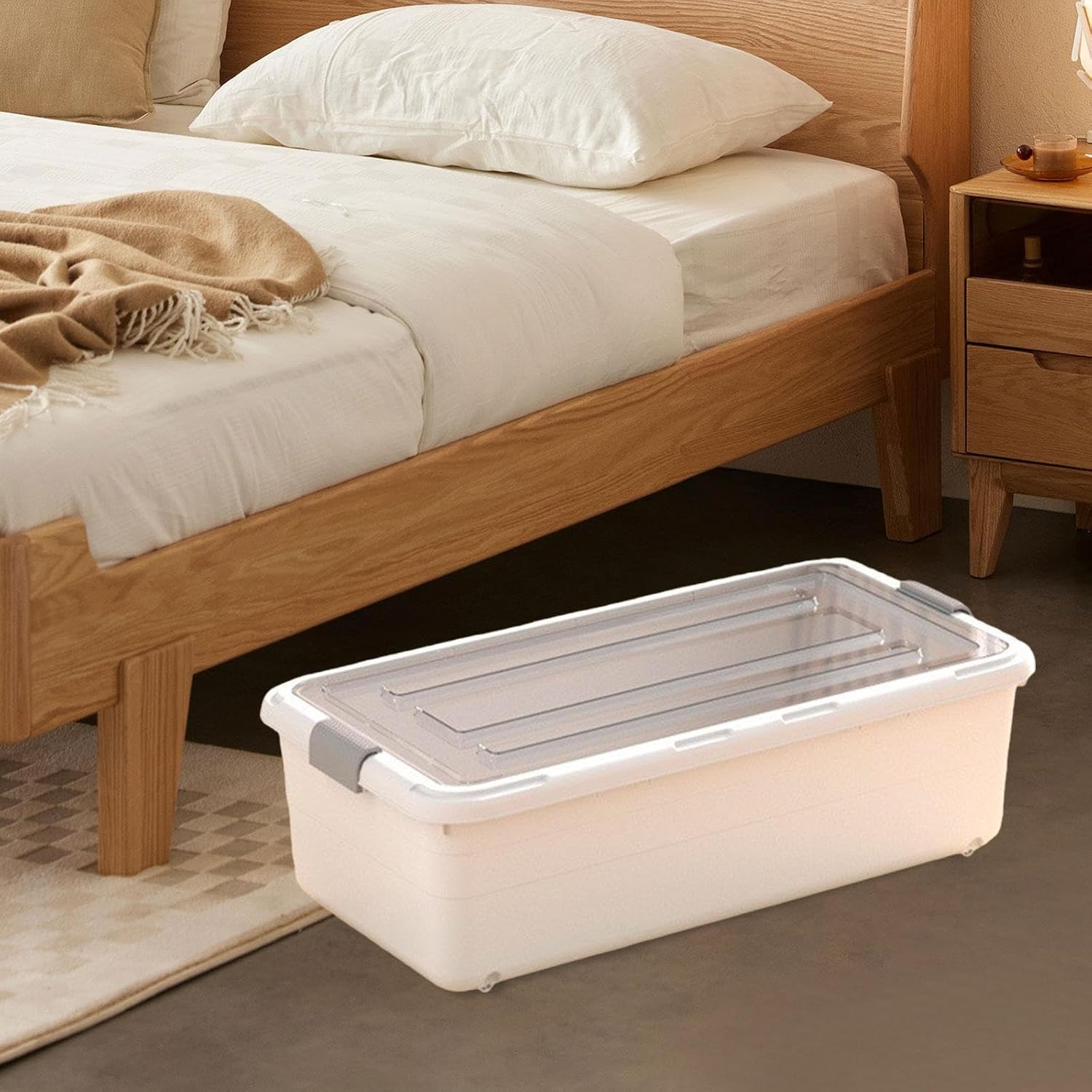 Rolling Under Bed Storage with Versatile Stackable Bin with 4 Wheels Organization for Books Clothes Towel Bedding, 61cmx40cmx21cm