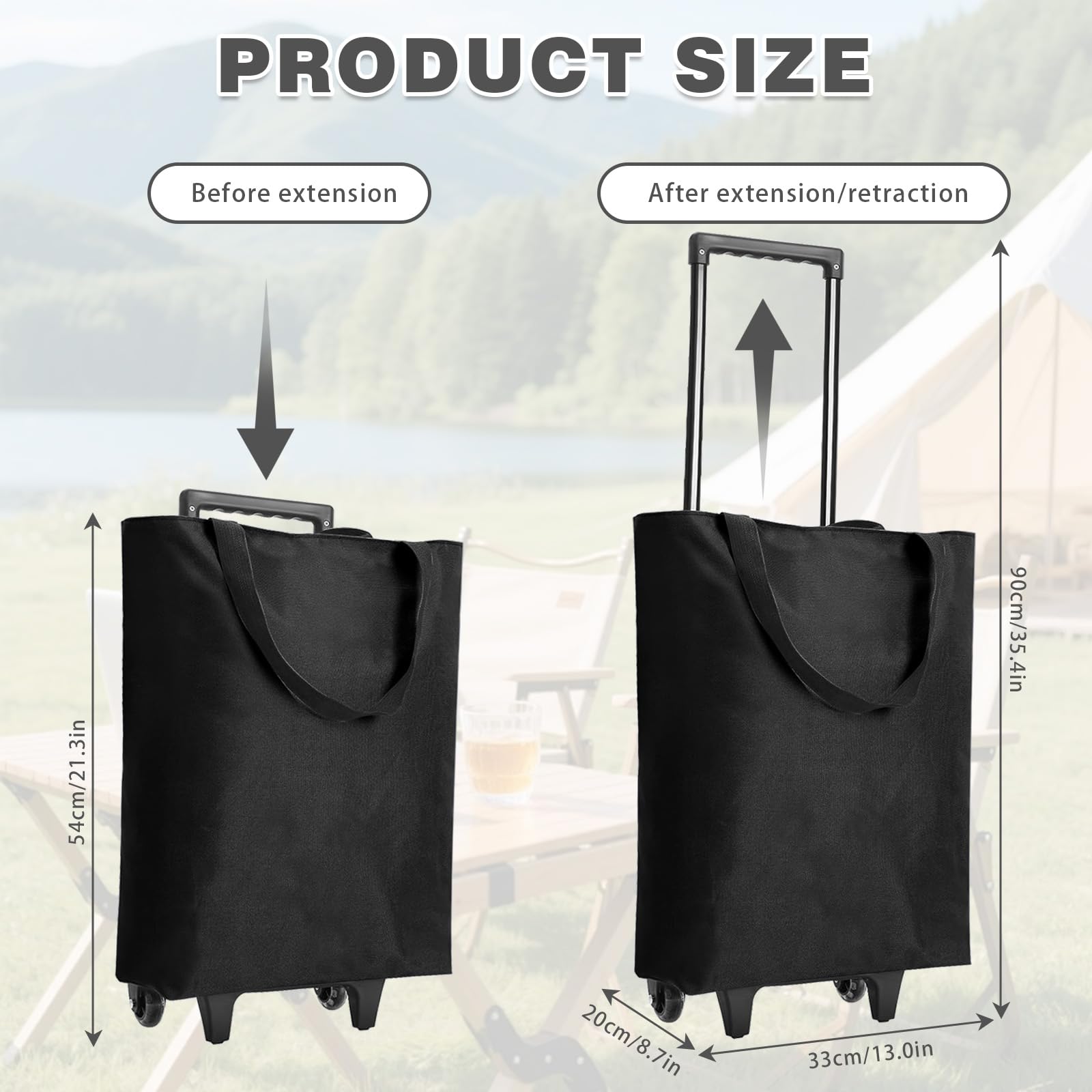 Carrello per la spesa pieghevole da 30 l, 2 in 1, grande borsa per la spesa, con 2 ruote, leggero, pieghevole, per campeggio e viaggi
