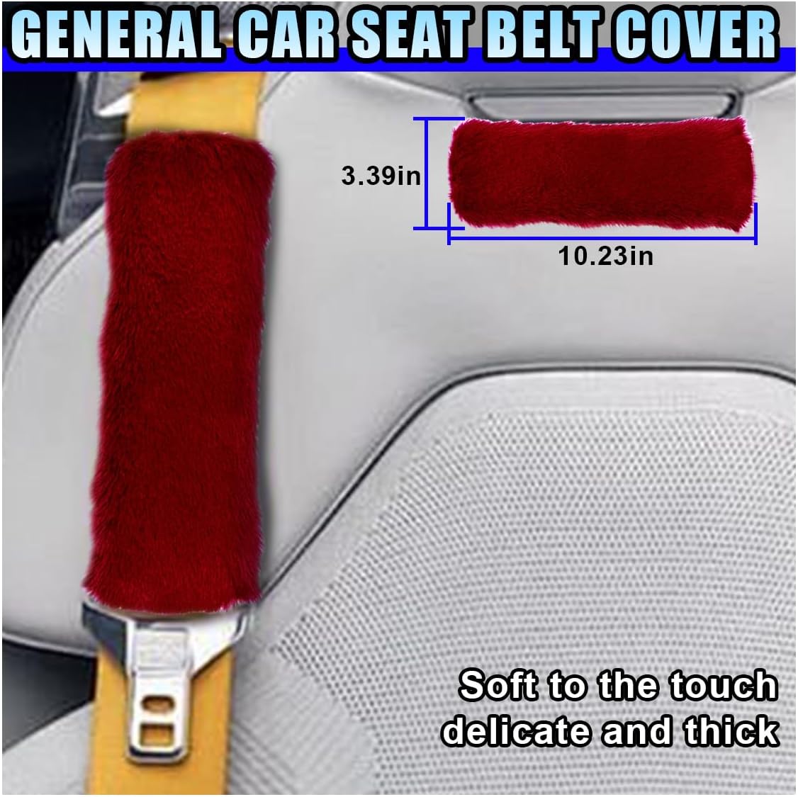 10PCS Fluffy Car Accessories Set, Furry Steering Wheel Cover with Warm Fuzzy Gear Shift Cover Ball Keychain Handbrake Cover Console Seat Belt Shoulder Pads & Diamond Ignition Ring Cup Mats (Red)