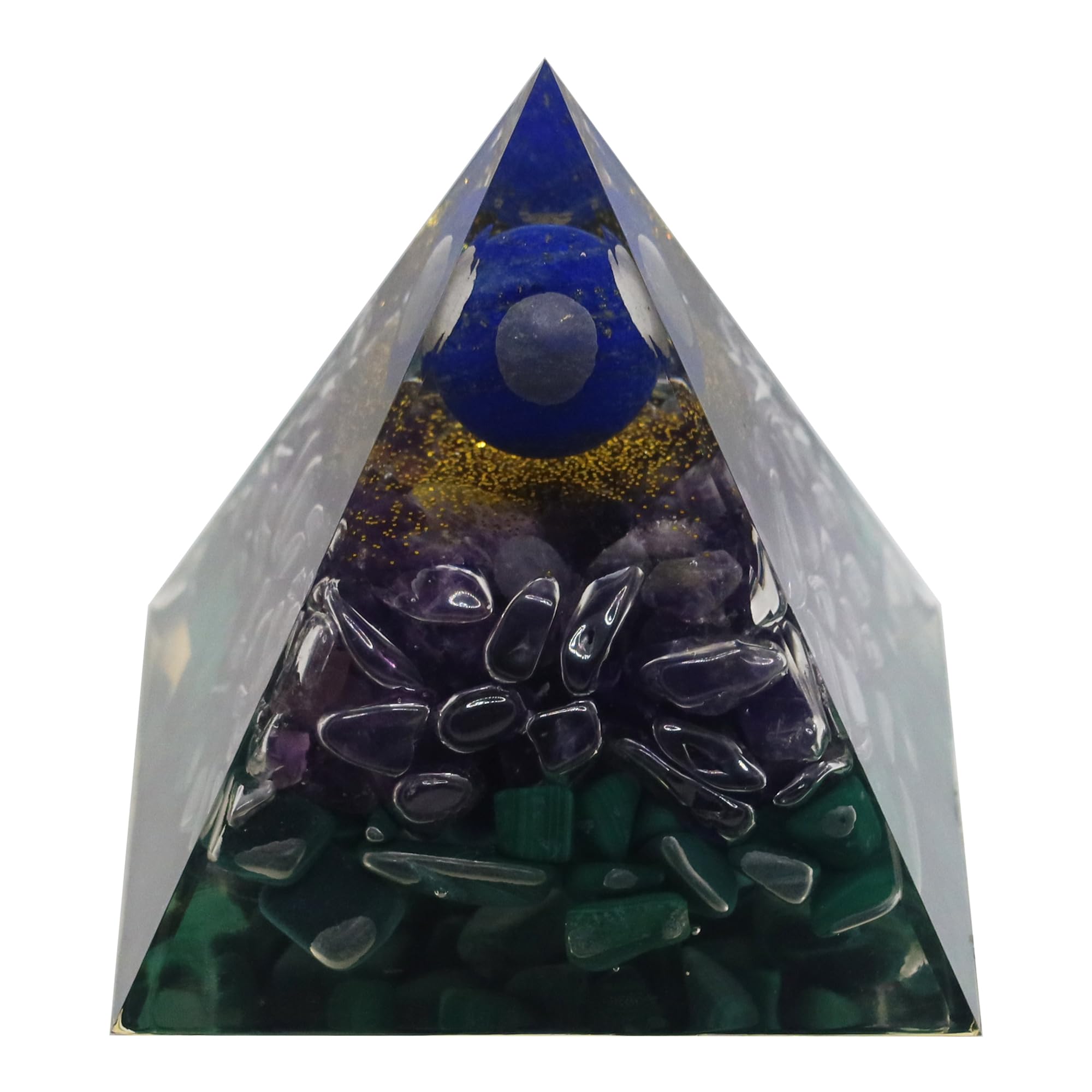 Orgone Pyramid, Mysterious Lapis Lazuli Planet & Amethyst, Healing Crystals Orgonite Pyramids for Meditation Spirituality Metaphysics, NP01001-02035
