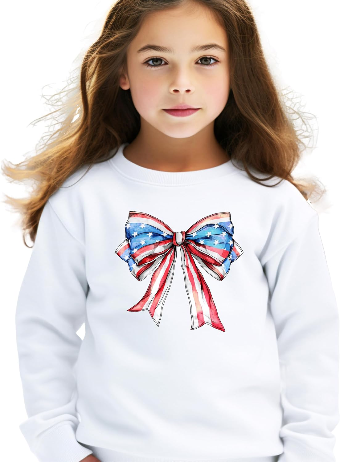 Olive Loves Apple USA Bow Sweatshirt for Women Teens & Kids Trendy 4th of July Crewneck