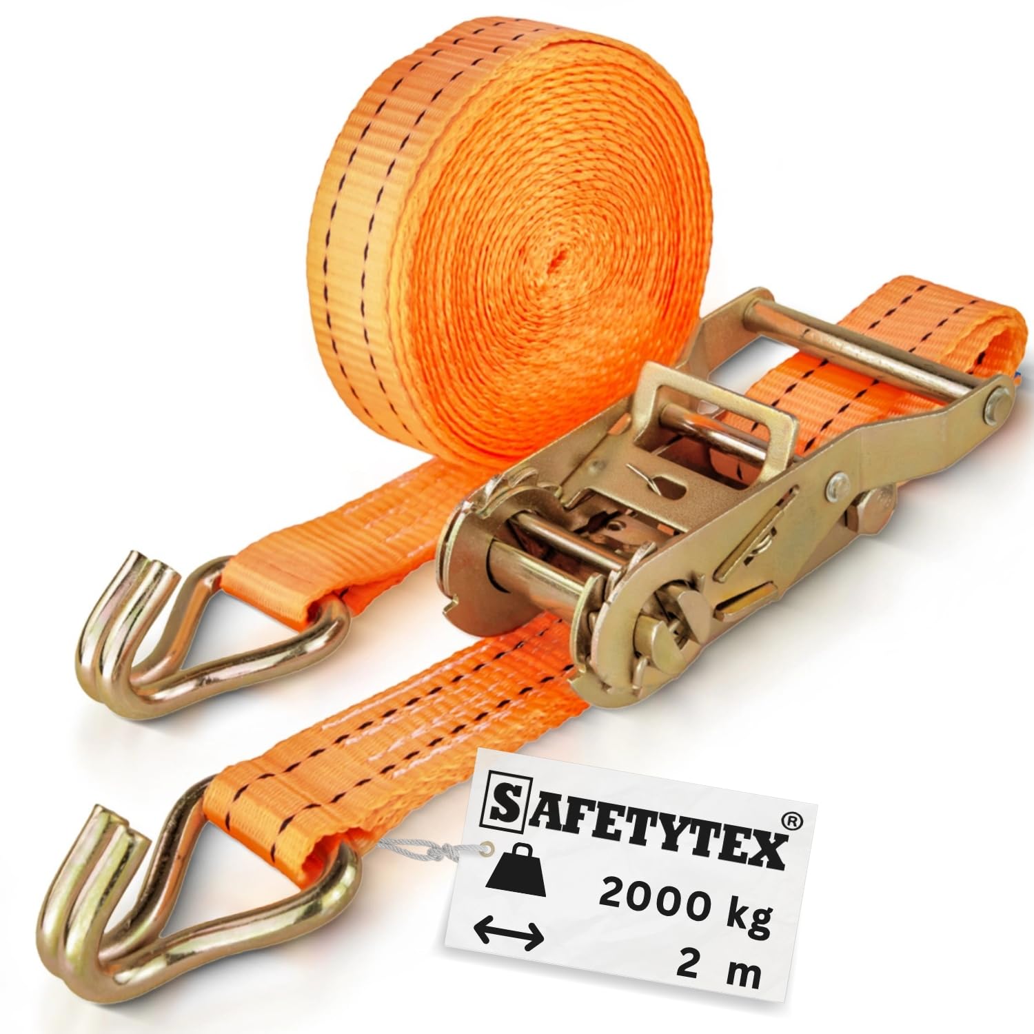 Safetytex Spanngurt 2t mit Ratsche, Zurrgurt 35 mm x 2 m, 2-teilig 10 Stück | Transportgurt mit Ratsche und Spitzhaken, Perfekt für sichere Ladungssicherung an Anhänger, Pkw und Lkw