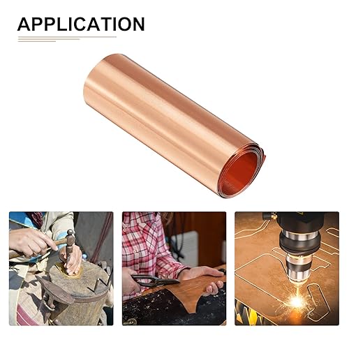 Miniatura 10 de Hojas de cobre puro de 39.370 x 1.969 x 0.004 in (LxWxT) - 1 paquete - Buenas para hacer piezas de maquinaria - Placas de cobre de metal