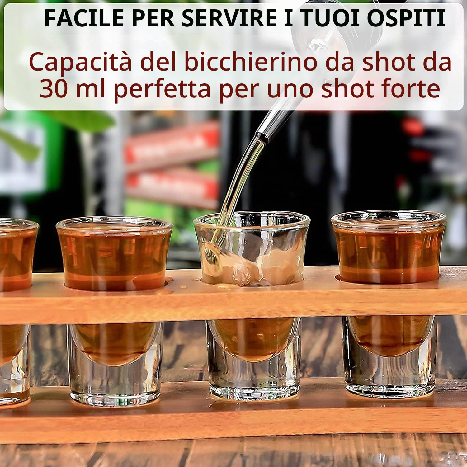 Set di 12 bicchierini da shot e supporto da 30 ml, in cristallo trasparente con vassoio, organizer per liquori, tequila, whisky, brandy, vodka, rum, cocktail e feste