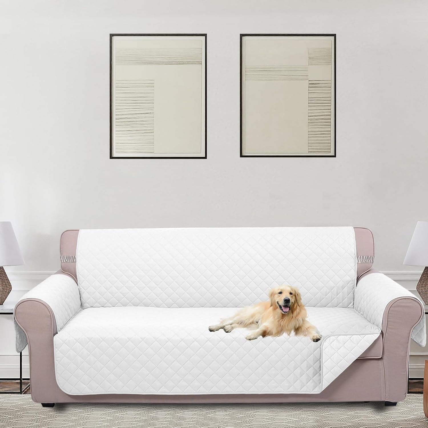 U-NICE HOME Reversible Sofa Cover Couch Cover for Dogs with Elastic Straps Water Resistant Furniture Protector for Pets Couch Cover for 3 Cushion Couch (Sofa, White/White) White/White 68"Sofa L - Large