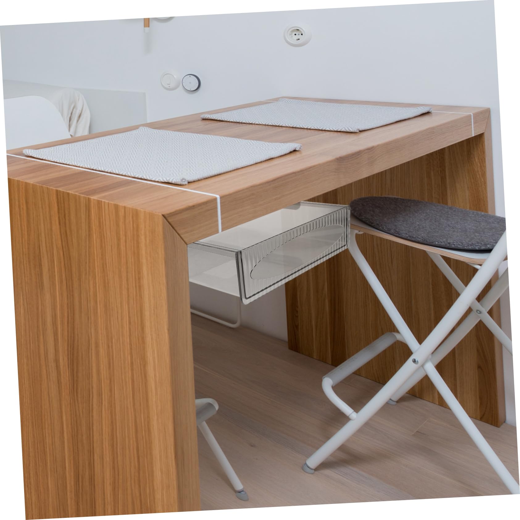 HOMSFOU 2pezzi Sotto Scrivania Organizer da Ufficio Cassetto in Plastica Resistente e Pratico Scatola Portaoggetti per Organizzazione Sotto Tavolo Storage Box per Cancelleria e Cosmetici
