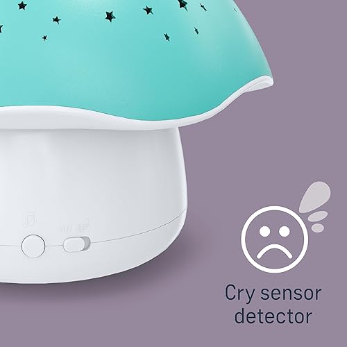 Miniatura 4 de Angelcare Magical Dreams Celeste The Musical Mushroom Projector, chupete de sueño con canciones de cuna, ruidos blancos y opciones de colores de luz