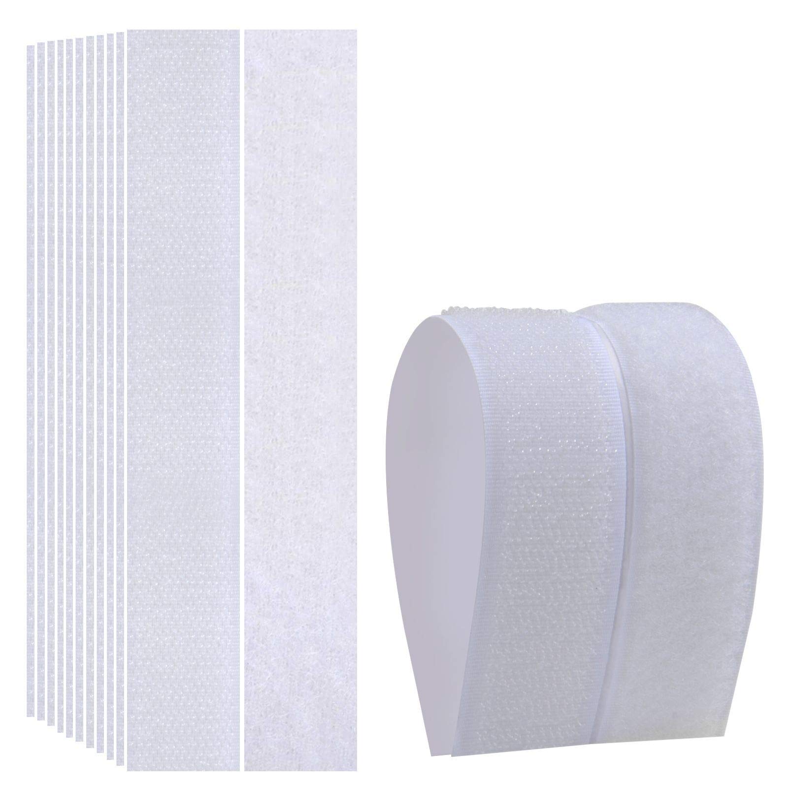 Picture Hanging Strips with Adhesive - Melsan Heavy Duty Hook and Loop Strips with Adhesive for Classroom DIY, Home, Office Use | White, 12 Pairs 1x7 Inch
