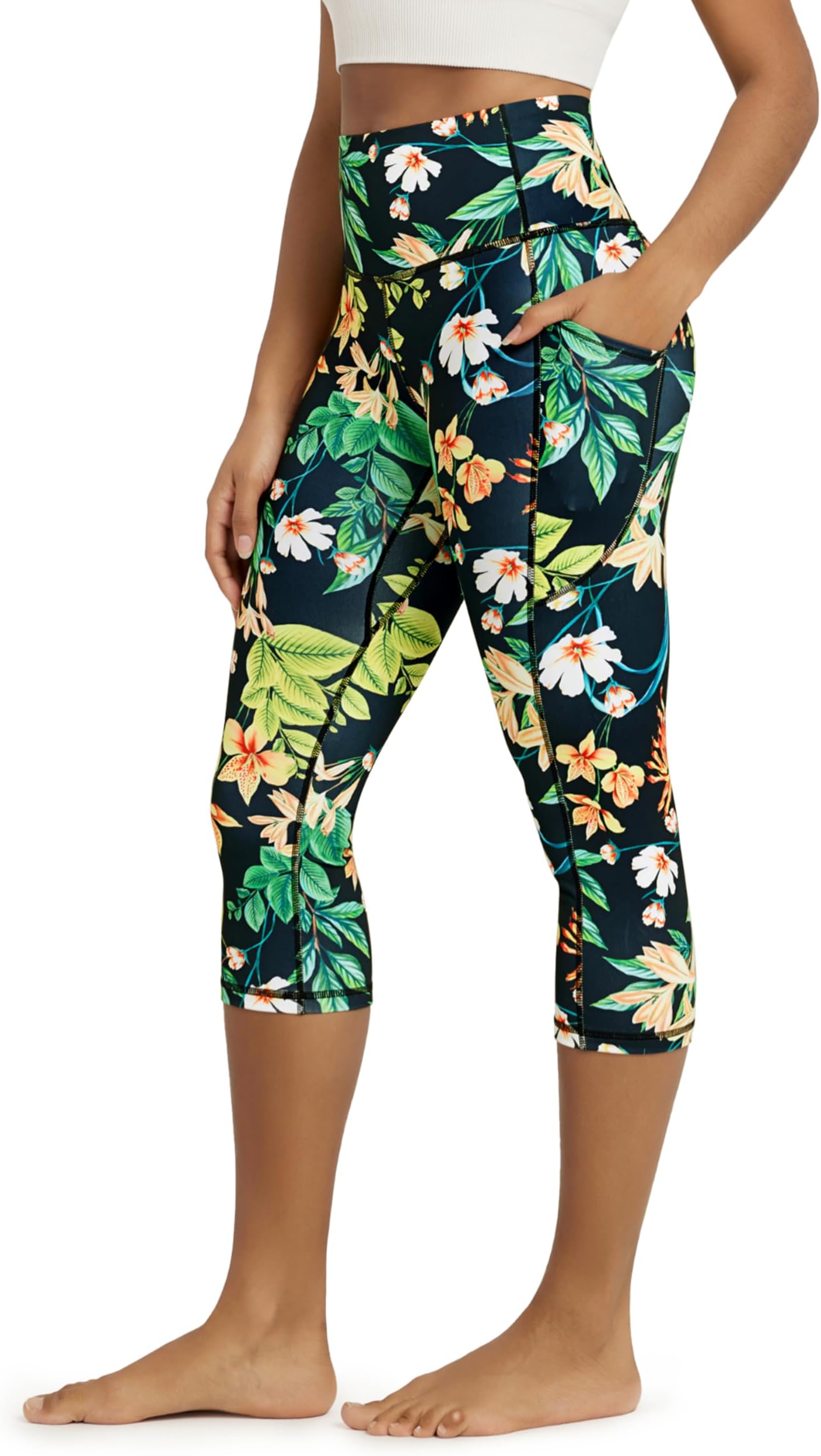 Women's High Waisted Yoga Capris with Pockets, Tummy Control Non See Through Workout Athletic Running Capri Leggings