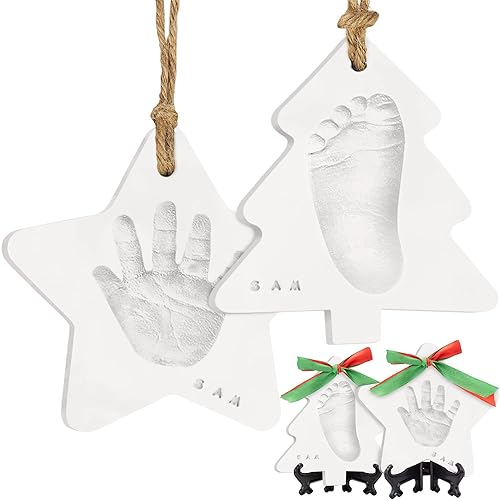 Kit de huellas de manos y pies para bebé - Adorno personalizado de primer Navidad para bebé, recuerdo de huella de recién nacido, kit fácil de