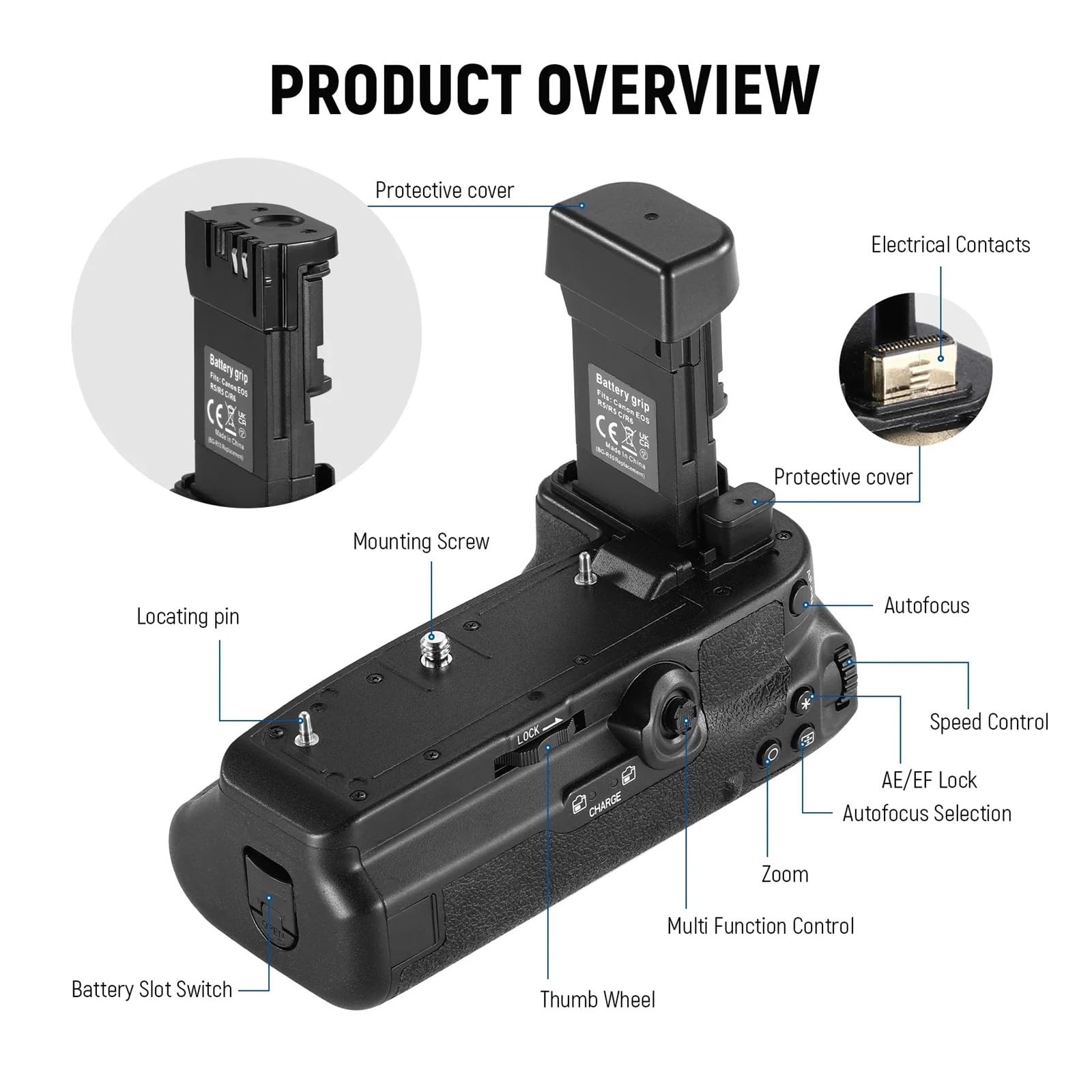 Compatibile con Canon R5 R5C R6 Impugnatura porta batteria BG-R10