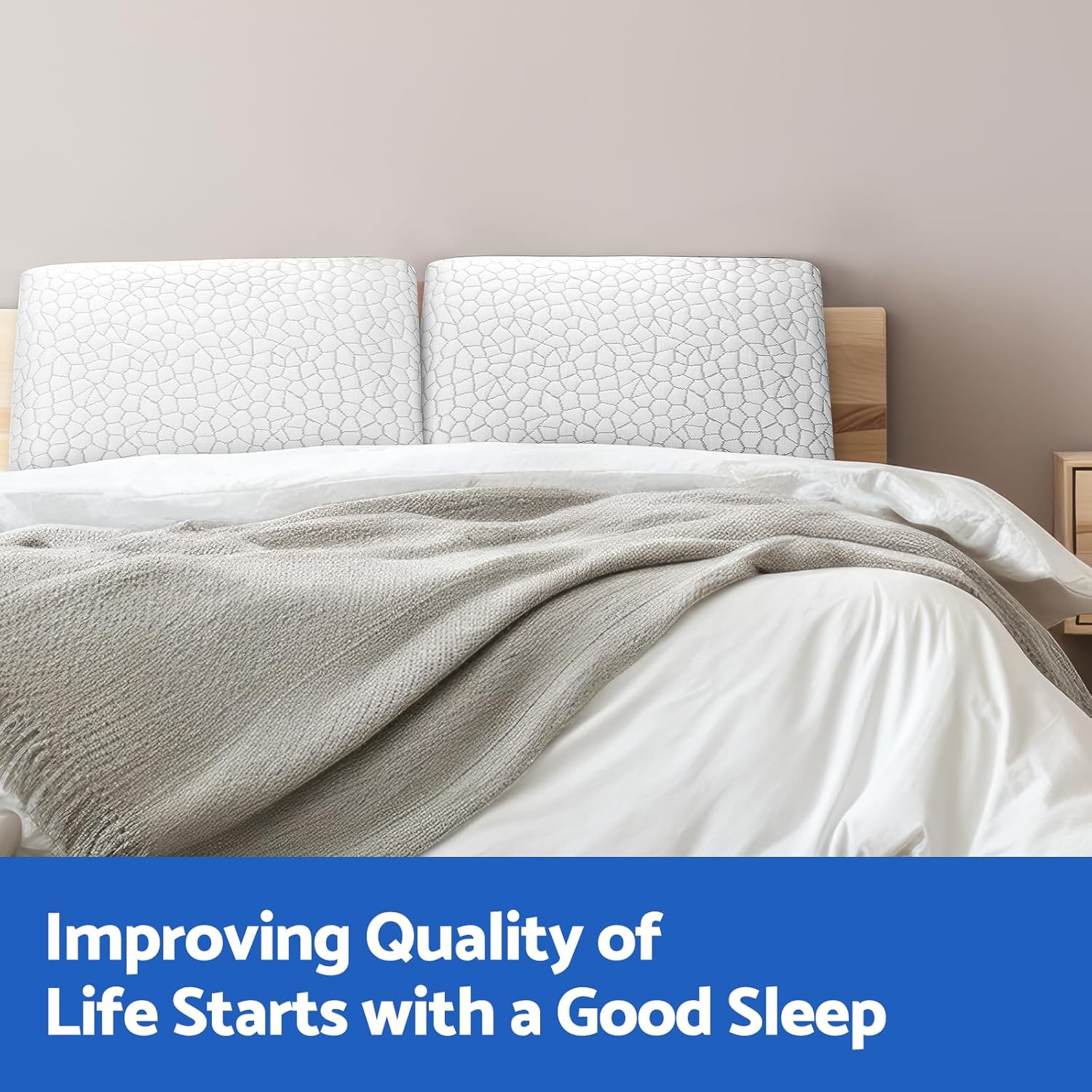 Memory Foam Pillows for Sleeping, Bed Pillow with Removable and Machine Washable Cover, Bed Pillow for Side, Back and Stomach Sleepers, Queen Size (1 Pack) - Image 8