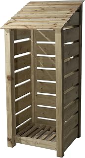 Slatted wooden log store, firewood storage (W-79cm, H-180cm, D-88cm) (Without kindling shelf, Natural (Light green))