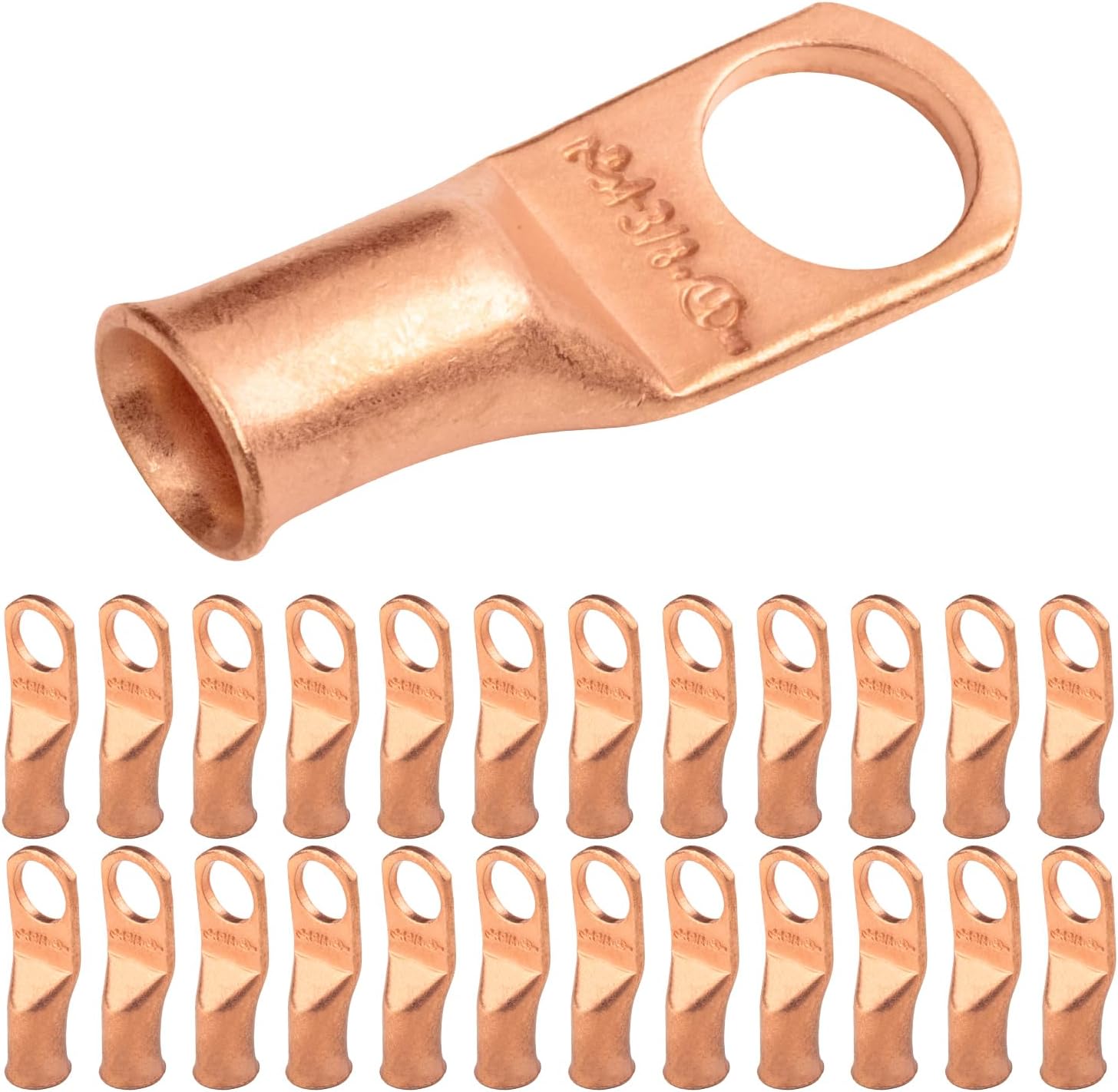 SELTERM 25pcs 4 AWG 3/8" Stud Battery Lugs, Ring Terminals, Heavy Duty Copper Wire Lugs, Battery Cable Ends, 4 Guage Ring Terminal Connectors, UL Bare Copper Eyelets Electrical Battery Cable Lugs