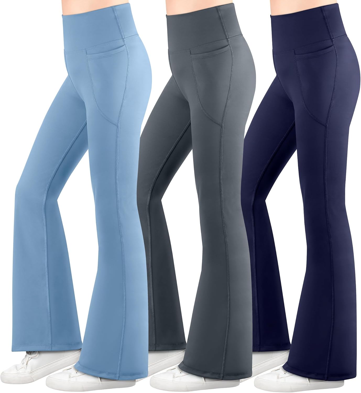 BIG ELEPHANT Girl's Flare Leggings with Pockets, Kids Bootcut Yoga Pants, High Waisted Bell Bottoms for Dance