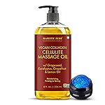 Majestic Pure Firming Body Massage Oil with Collagen - Helps Smooth The Appearance of Cellulite & Improve Skin Texture - Refreshing Aromatherapy Body Oil for Legs & Full Body - 8 Fl Oz, with Roller