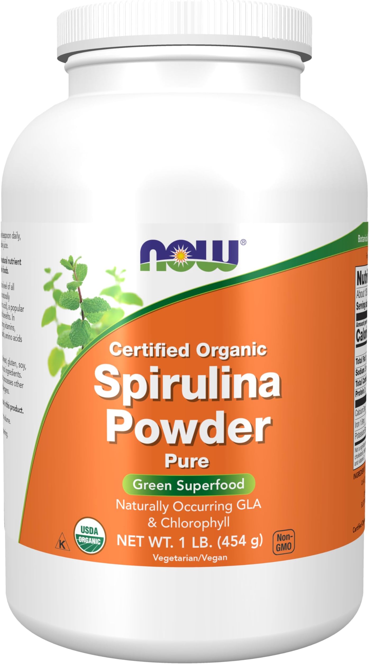 NOW Foods Supplements, Certified Organic, Spirulina Powder, Rich in Beta-Carotene (Vitamin A) and B-12 with naturally occurring GLA & Chlorophyll, 1-Pound