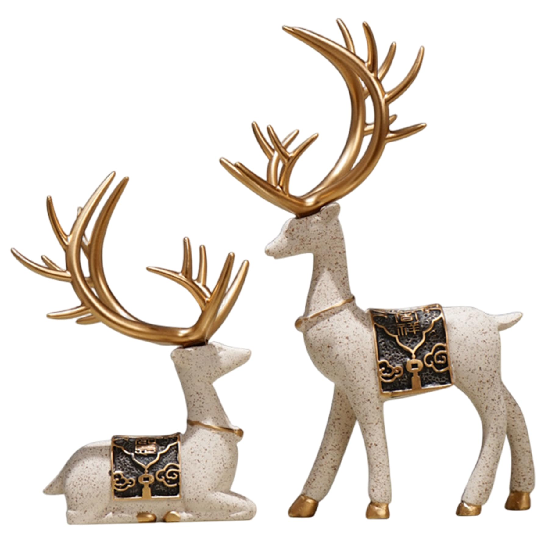 Esiifuu Assorted Color Jorzer 2Pcs Reindeer Decor Standing & Sitting Resin Nordic Minimalist Deer Figurine Long-Horned Reindeer Christmas Decorations For Living Room Wine Cabinet