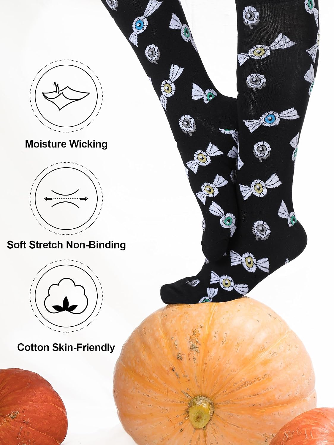 Hotop 6 Pairs Halloween Knee High Socks for Men Women Spooky Gifts Patterned Calf Length Socks for Halloween Adult