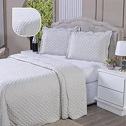 Cobre Leito Balle Dupla Face 400 Fios Kit com 3 Peças Casal Padrão, Queen e King Cores Lisas Tecido Piquet Toque Mácio Acompanha Colcha e 2 Porta Travesseiros (Palha, Casal Queen (240x260cm)