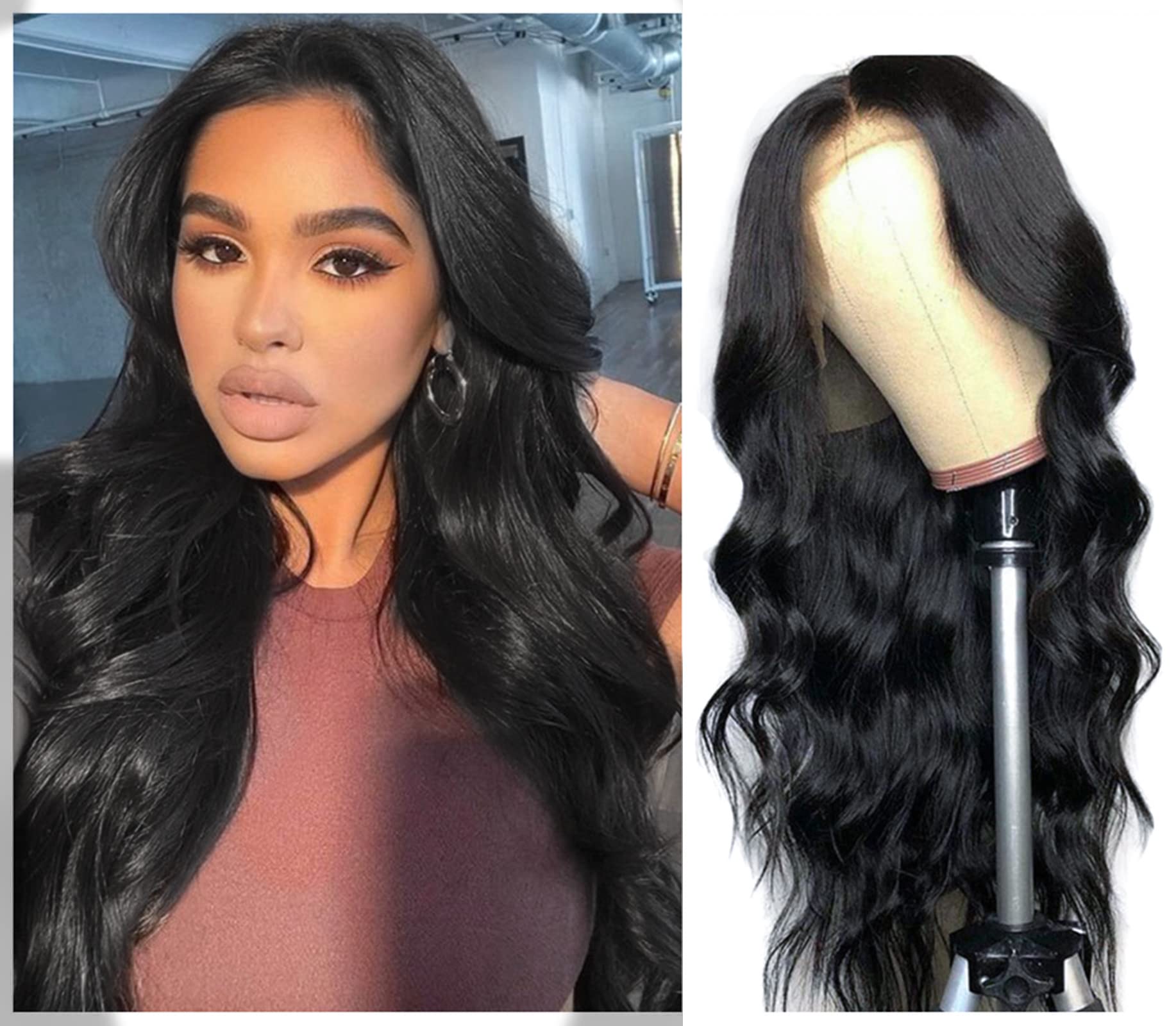 Aicrelery Body Wave Lace Front Wigs Human Hair Pre plucked, 13x4 Lace Frontal Wigs with Baby Hair, 13x4 Body Wave Lace Front Wig 180% Density Transparent Human Hair Wigs Natural Color 18 Inch…