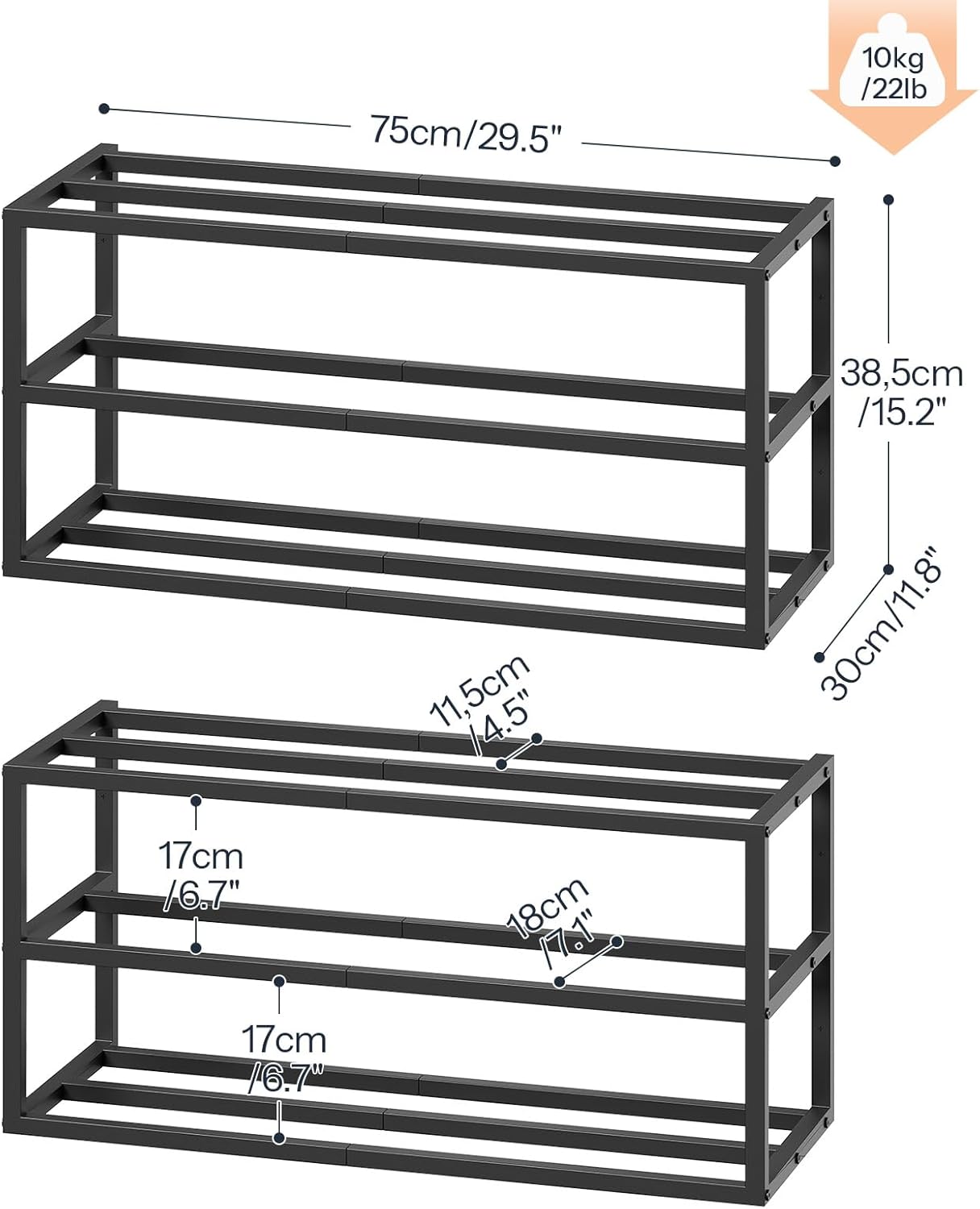 HOOBRO Wall Mounted Shoe Rack, 2-Pack Hanging Metal Shoe Storage Organizer, 3-Tier Vertical Shoe Holder, Metal Shoe Shelf for 18-24 Pairs, Entryway, Hallway, Closet, Black BK33XJP201