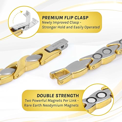 Miniatura 4 de MagnetRX Tobillera magnética ultra fuerte para mujer, tobilleras magnéticas, tobilleras de titanio para mujer (plata y oro)