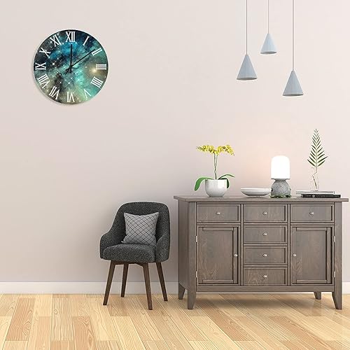 Miniatura 4 de Reloj de pared decorativo con estrella, espacio estrellado, reloj de pared, astronomía, relojes de madera cósmicos, silenciosos, funciona con pilas,