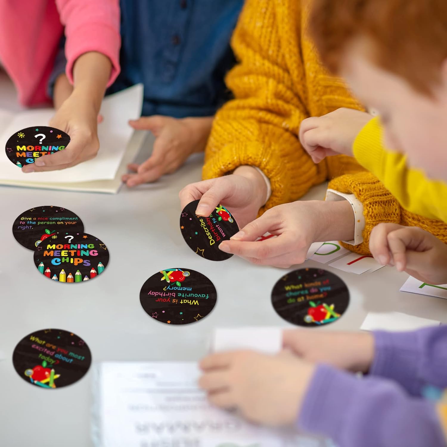 60Pcs Morning Meeting Chips for Students, Questions Cards Classroom Conversation Starters Ice Breaker Ideas Question Game, Improve Communication Listening Vocabulary Skill Supplies Teacher Supplies : Office Products