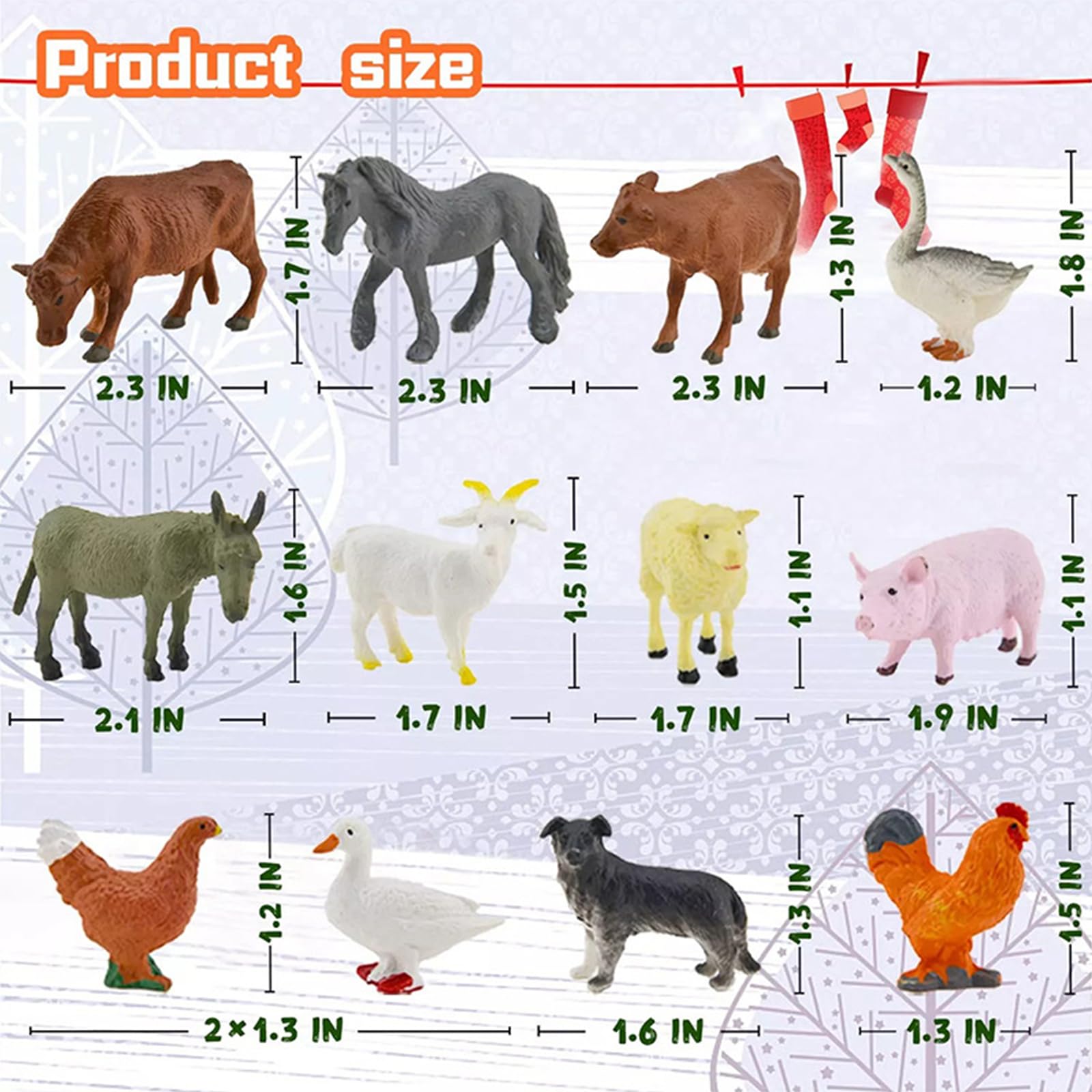 Calendario de Adviento de Navidad con 24 miniaturas de resina, regalo para niños y niñas, adecuado para figuras de belén infantil