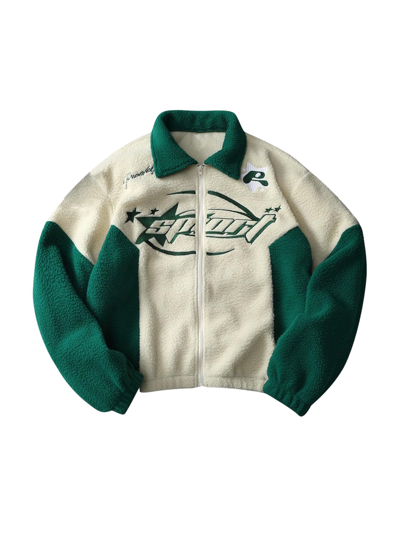 SOLY HUX Chaqueta de forro polar con bloque de color para hombre, con cremallera, manga larga, cálida, abrigo, abrigos de invierno, ropa de calle, Letra verde, Mediana