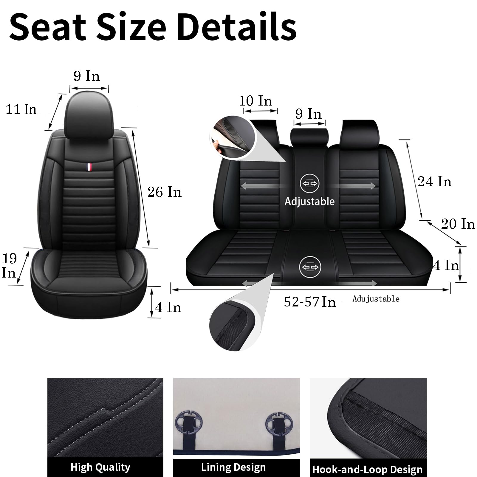 Ensemble complet de housses de siège de voiture universelles en cuir synthétique avant et arrière – Coussins de voiture pour Toyota Auris, Avensis, Camry, Corolla, Highlander, Hilux, Land, Cruiser