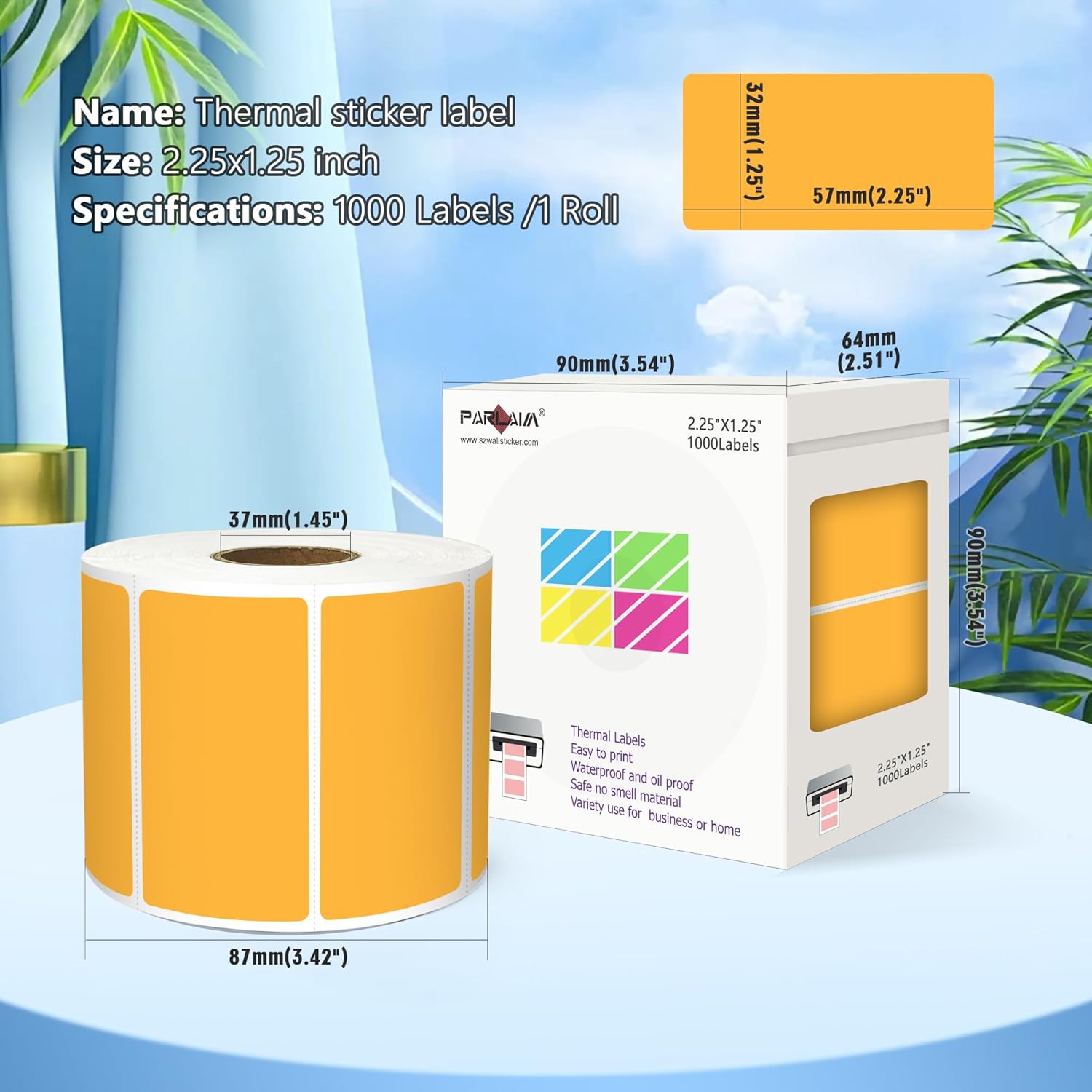 PARLAIM 2.25 X 1.25 inch Square Direct Thermal Printing Label, 1000pcs Tearproof Orange Barcode Thermal Sticker Color Coding Label - Image 2