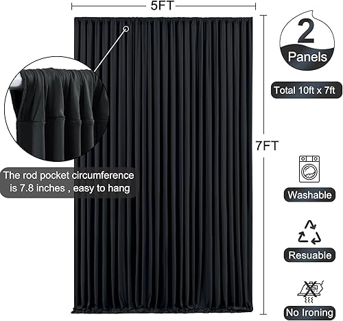 Miniatura 7 de Cortina tipo telón de fondo negro de 10 x 7 pies para fiestas, sin arrugas, paneles de telón de fondo para fiesta de cumpleaños, boda, fotografía,
