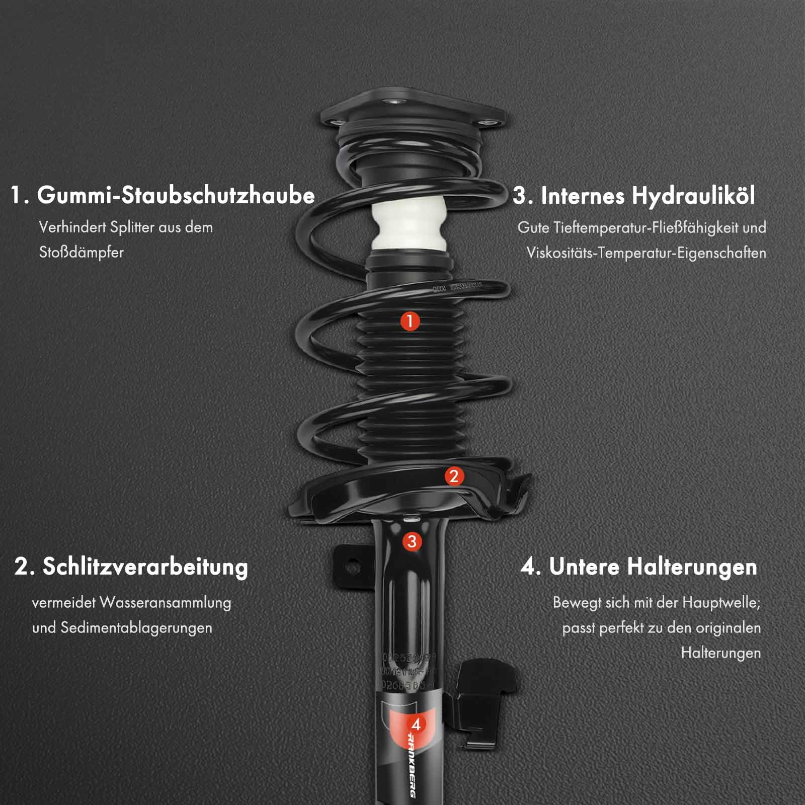Frankberg 2 amortiguadores delanteros 478 mm presión de gas 1318110 | Compatible con: Focus II DA DP HCP ,Focus II Turnier DA DS FFS ,Focus II Saloon DB DH FCH