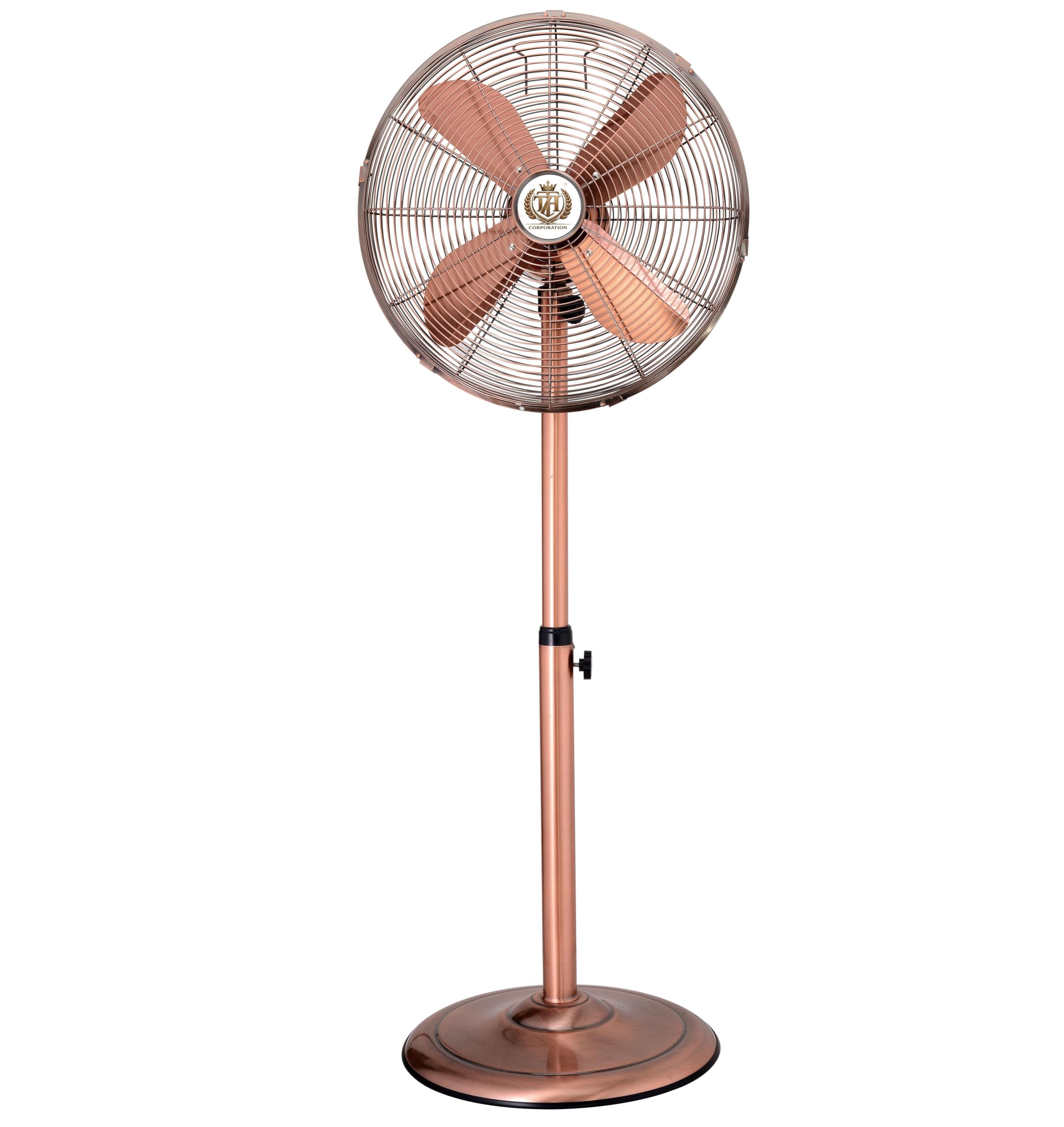 TZH Corporation 18" High Power Metal Stand Fan, Adjustable Height, 3 Speed Settings, Oscillation, for Home, Office and Commercial Spaces, Black, Copper or Chrome (Copper)