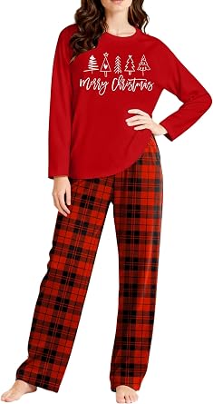 MEESHEEP Christmas Pajamas for Women Xmas Pj Sets With Long Pant Holiday Party Long Sleeve Sleepwear Set