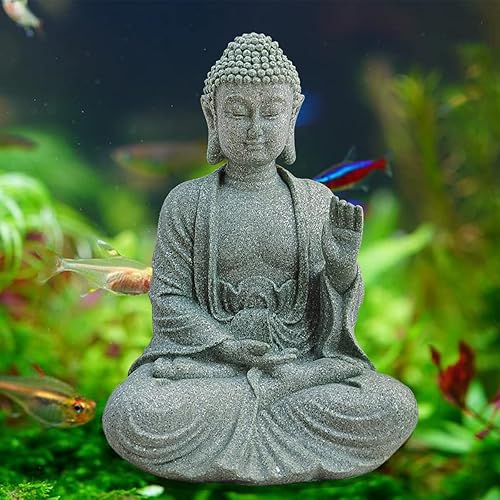 livelyfish Estatua de Buda para pecera, hecha a mano, decoración de acuario japonés, escultura de Buda de meditación de mano de paz para acuario,