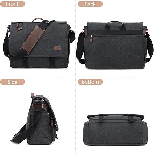 Miniatura 7 de Nerlion - Bolsa tipo mensajero para hombre de 17 a 17.3 pulgadas, bolsa de lona resistente al agua, bolsa de hombro, maletín de trabajo escolar,