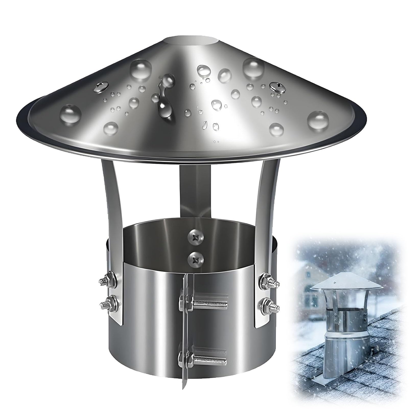 Tapa de Chimenea de Acero Inoxidable 304, Sombrero de Chimenea Antilluvia, de Fijación con Tornillos, Rresistente a la Intemperie, para Conductos de Escape y Tubos de Estufa(230 mm(9 in))