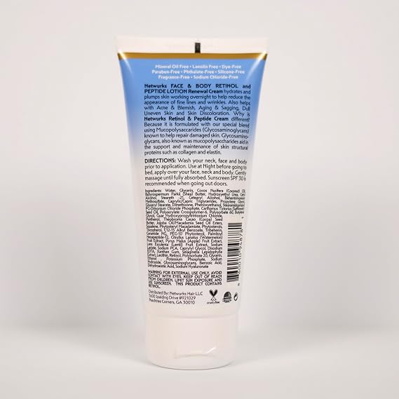 Retinol & Peptide Lotion, Renewal Night Cream for Face & Body to Help Reduce Blemishes & Appearance of Fine Lines & Wrinkles, 177 ml