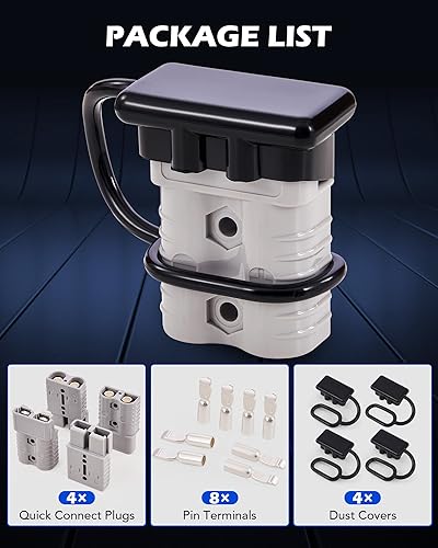 Vista 25 de Orion Motor Tech Paquete de 4 conectores de cable, kit de enchufe de arnés de cables de 50 A para cables de calibre 6-12, batería de 12 V-36 V, Rojo